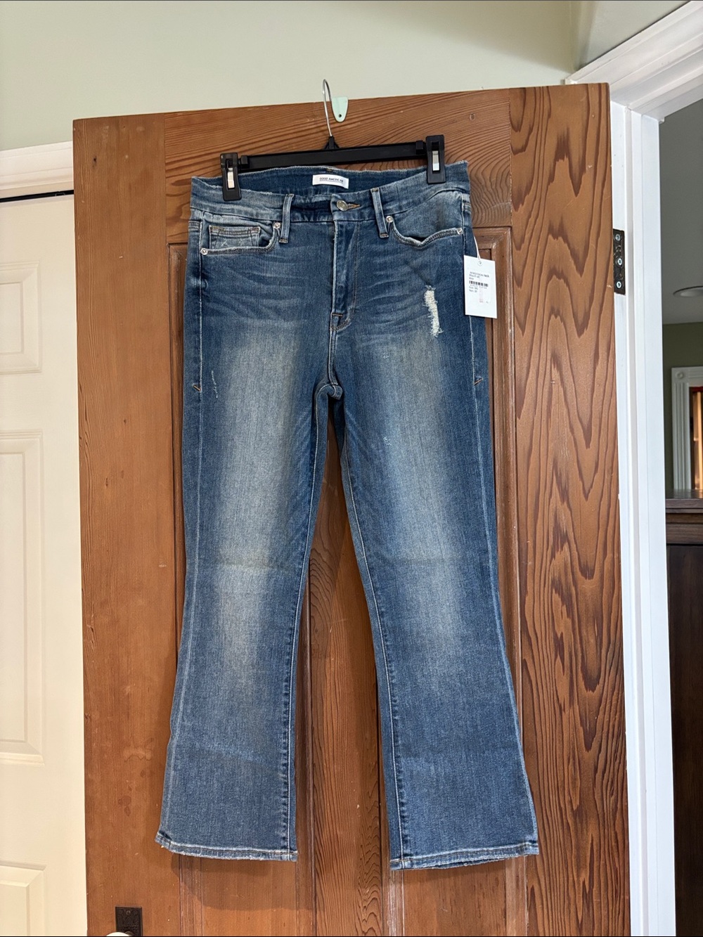 Good American Women’s Blue Flare Jeans - Slight Distress Size 10
